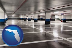florida map icon and an empty parking garage