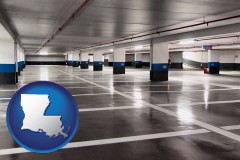 louisiana map icon and an empty parking garage