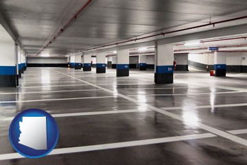 an empty parking garage - with Arizona icon