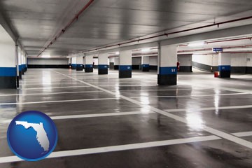 an empty parking garage - with Florida icon