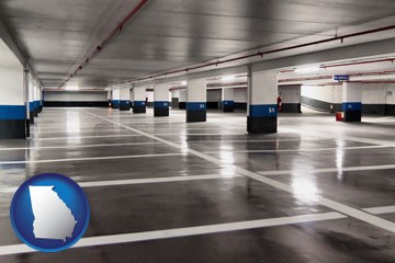 an empty parking garage - with Georgia icon