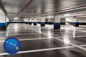 an empty parking garage - with Hawaii icon