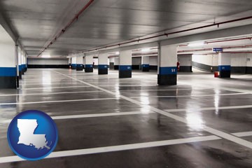 an empty parking garage - with Louisiana icon