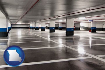 an empty parking garage - with Missouri icon