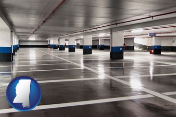 an empty parking garage - with Mississippi icon