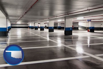 an empty parking garage - with Oklahoma icon