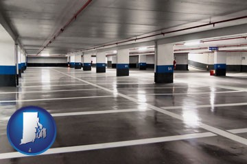 an empty parking garage - with Rhode Island icon