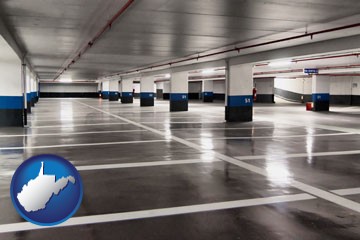 an empty parking garage - with West Virginia icon